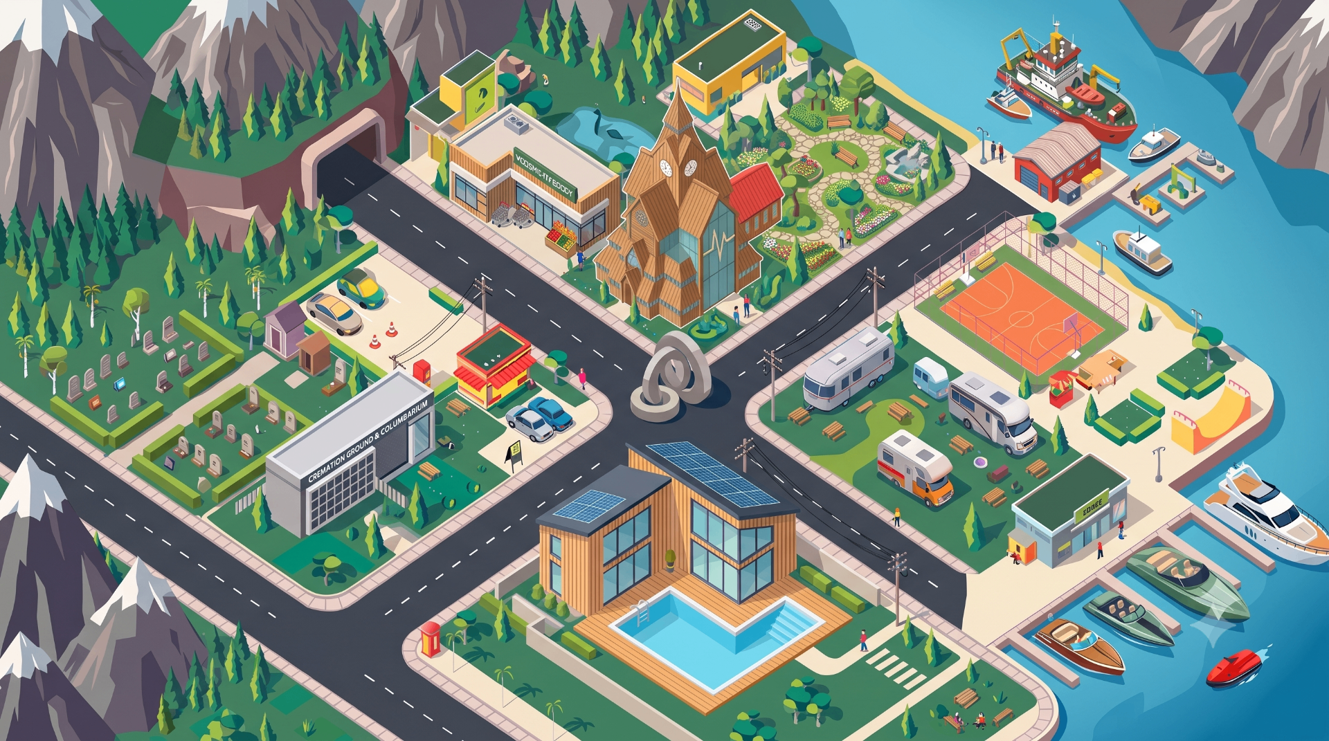 Isometric Norwegian fjord town — a small city of things Stian has built